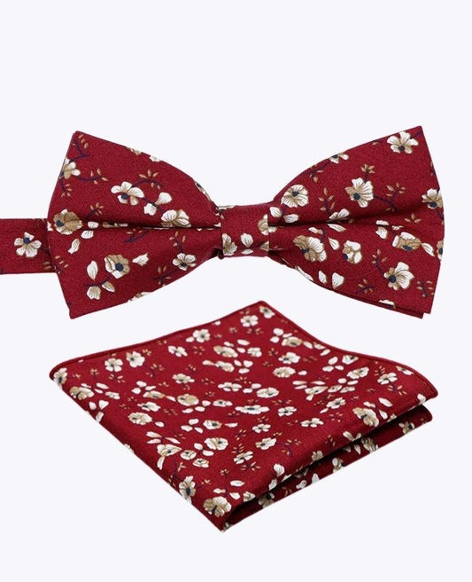 Noeud Papillon + Pochette de Costume Liberty Rouge n°1 Homme en Coton «Gaspard»