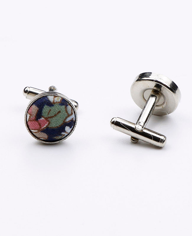 Boutons de Manchette Liberty Bleu n°3 en Coton | Charles - Unipap's