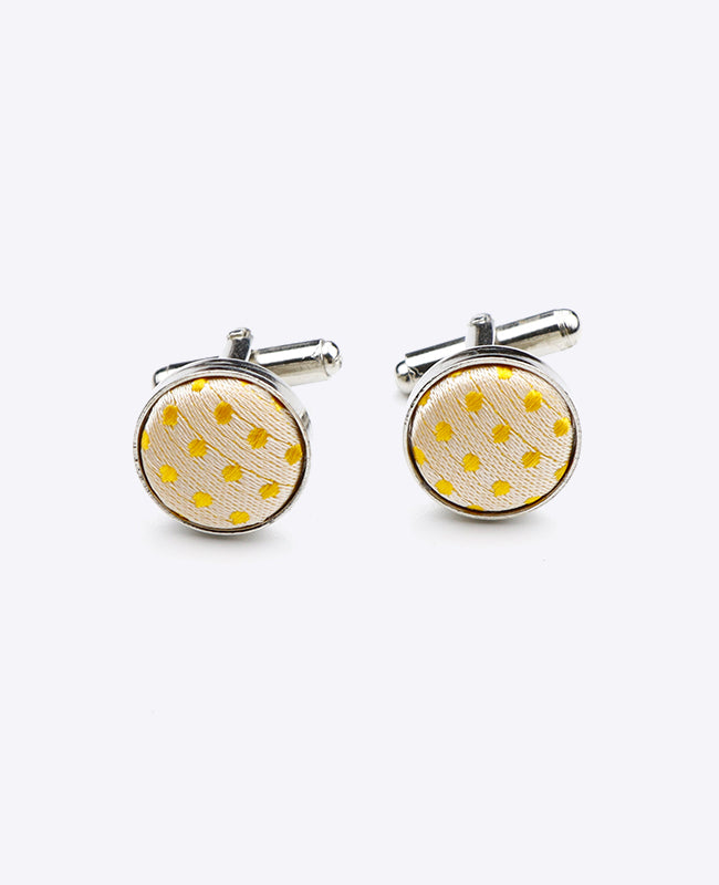 Boutons de Manchette Jaune n°2 à Pois en Polyester «Louis»