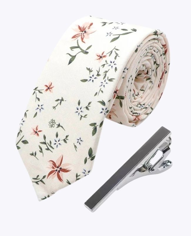 Slips + Slipsnål Liberty Vit n°8 Herr i Bomull «Charles»