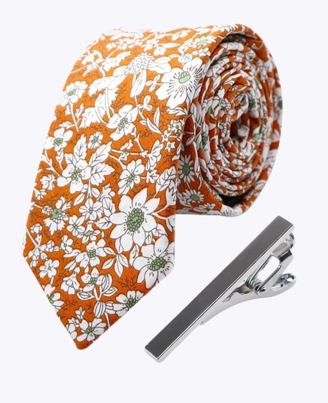 Slips + Slipsnål Liberty Orange Herr i Bomull «Clovis»