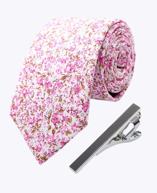 Slips + Slipsnål Liberty Rosa n°4 Herr i Bomull «Gaspard»