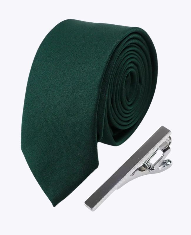 Slips + Slipsnål Grön n°4 Herr i Polyester «Anatole»
