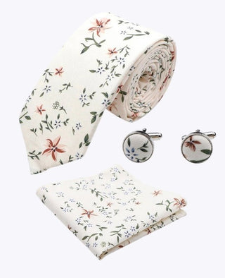 Slips + Kavajnäsduk + Manschettknapp Liberty Vit n°8 Herr i Bomull «Charles»
