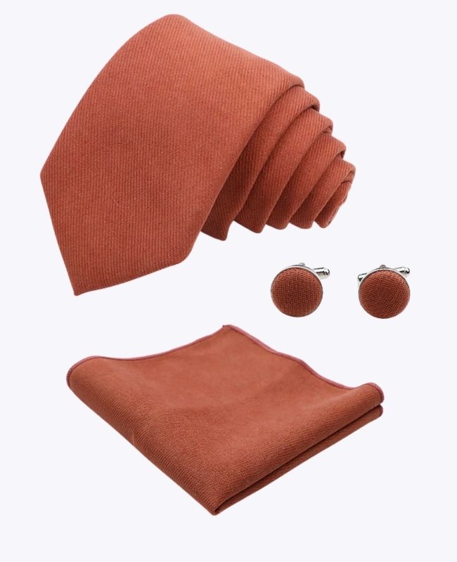 Slips + Kavajnäsduk + Manschettknapp Terracotta n°3 Herr i Sammetslook «Simon»