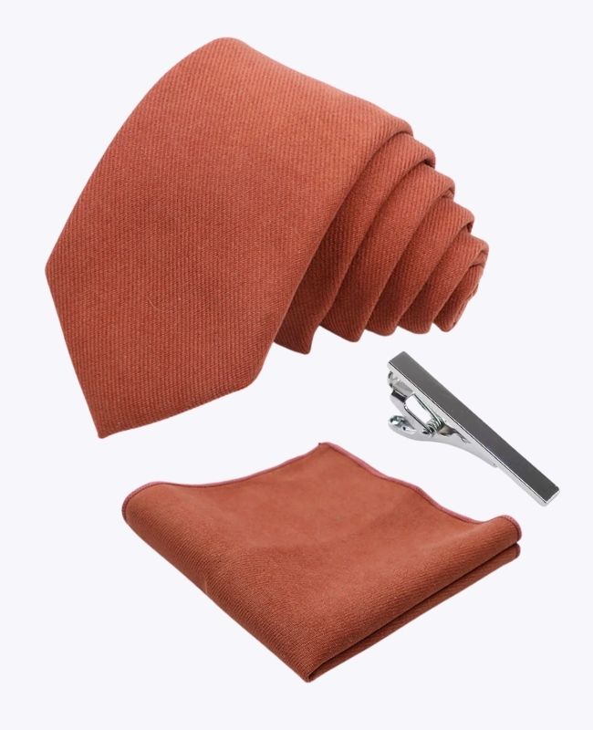 Slips + Kavajnäsduk + Slipsnål Terracotta n°3 Herr i Sammetslook «Simon»