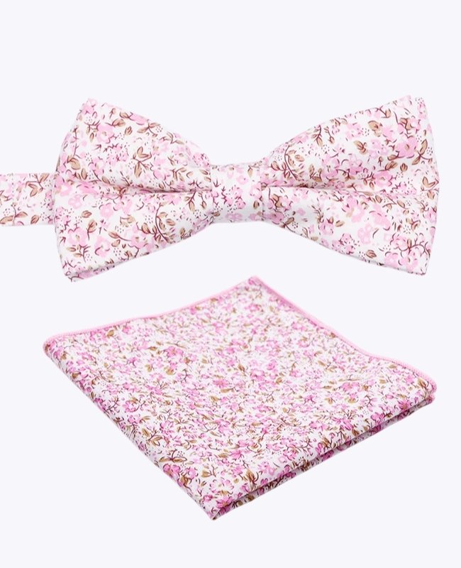 Noeud Papillon + Pochette de Costume Liberty Rose n°4 Homme en Coton «Gaspard»