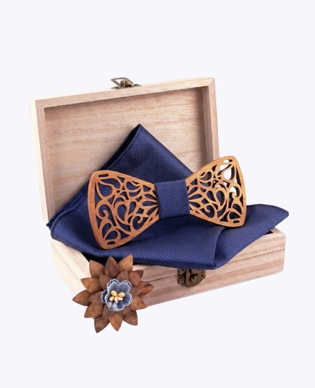 Coffret Noeud Papillon Bleu Homme en Bois «Hercule»