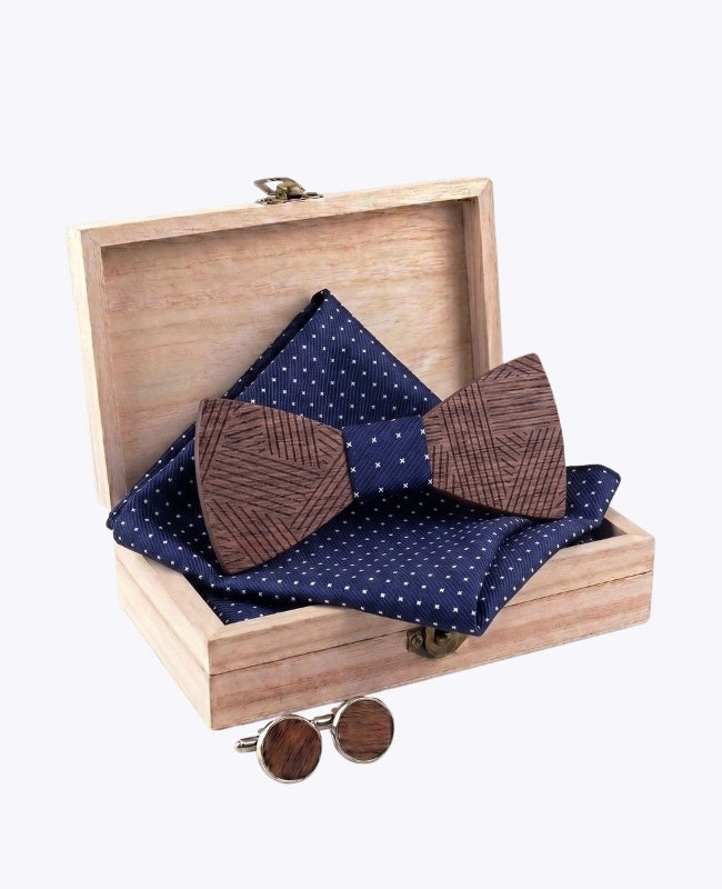 Coffret Noeud Papillon Bleu Homme en Bois «Léandre»