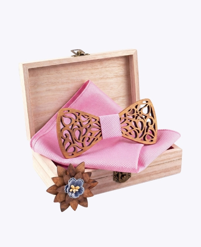 Presentset Fluga Rosa Herr i Trä «Hercule»
