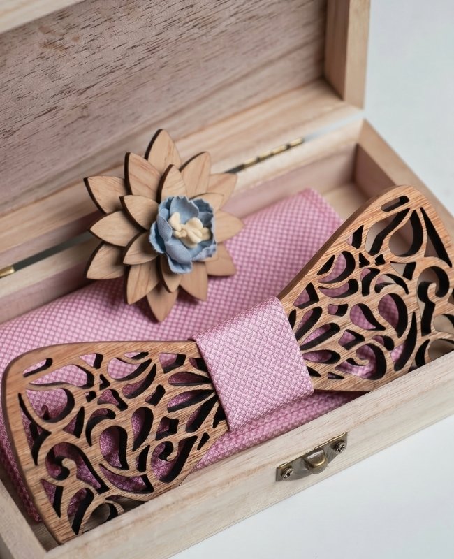 Presentset Fluga Rosa Herr i Trä «Hercule»