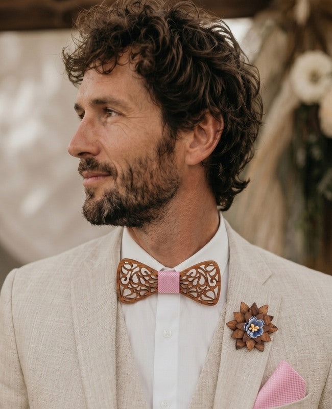 Coffret Noeud Papillon Rose Homme en Bois «Hercule»