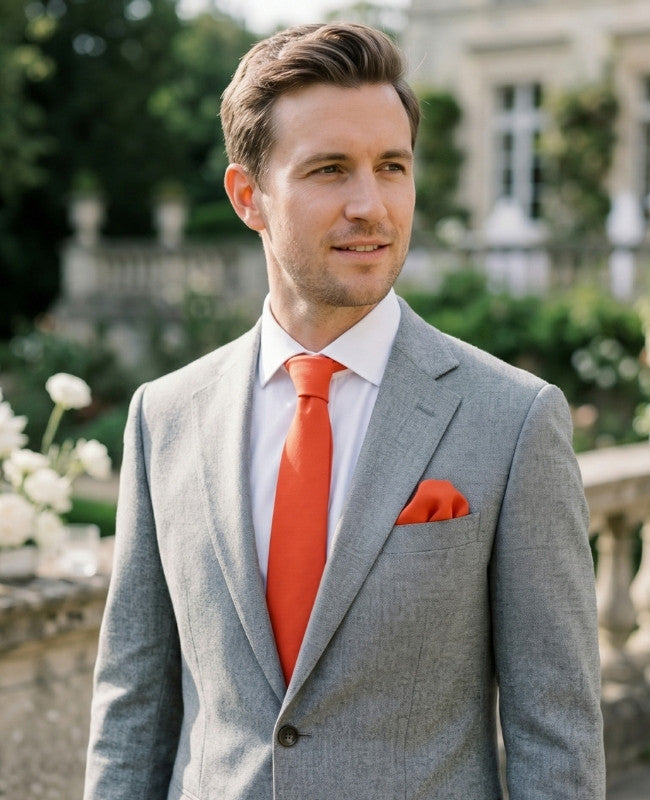 Cravate Orange n°1 Homme en Lin «Basile»