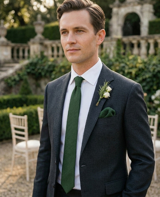 Cravate Vert n°2 Homme en Lin «Basile»