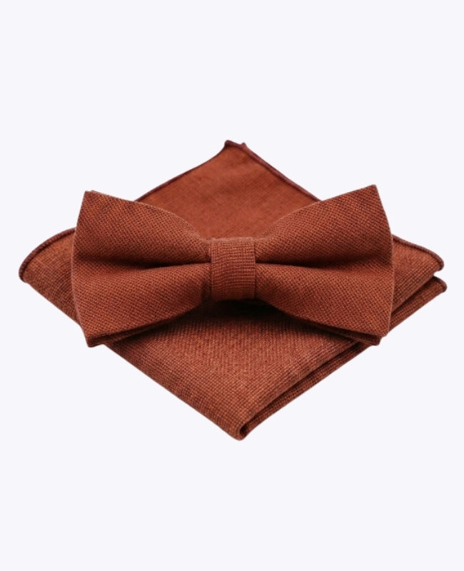 Noeud Papillon + Pochette de Costume Terracotta Homme en Coton «Edgard»