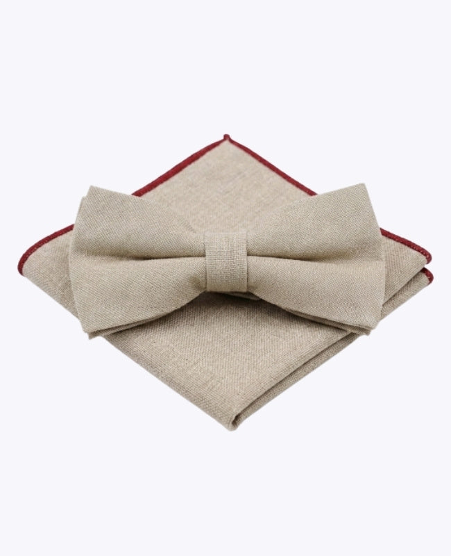 Fluga + Bröstficknäsduk Beige nr 2 Herr i Linne »Basile«