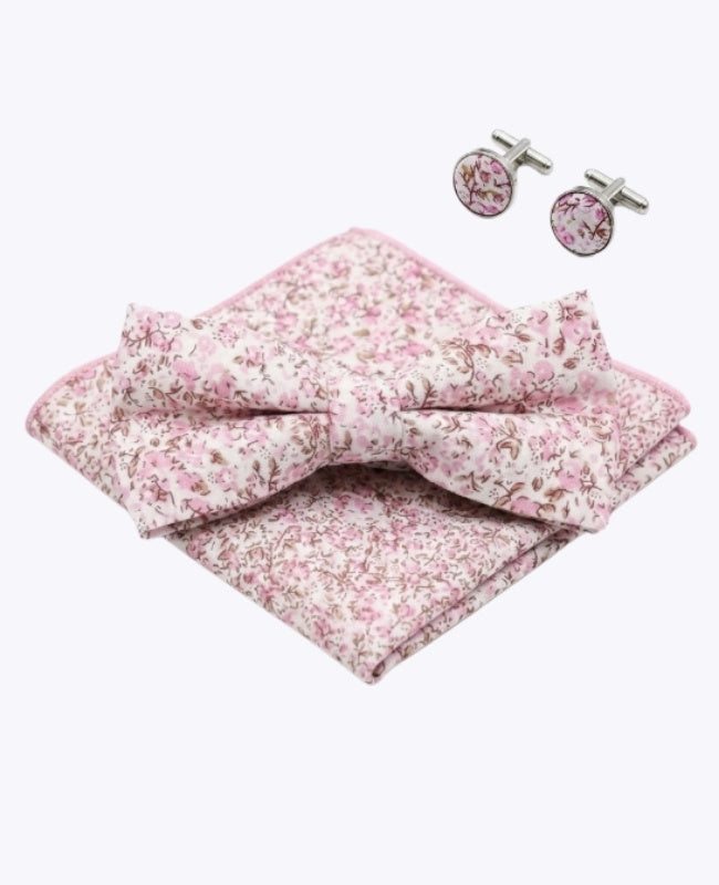 Fluga + Bröstficknäsduk + Manschettknappar Liberty Rosa nr 4 Herr i Bomull »Gaspard«