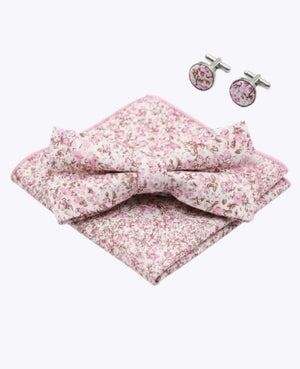 Noeud Papillon + Pochette de Costume + Boutons de Manchette Liberty Rose n°4 Homme en Coton «Gaspard»