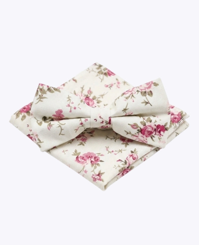 Noeud Papillon + Pochette de Costume Liberty Blanc n°7 Homme en Coton «Charles»