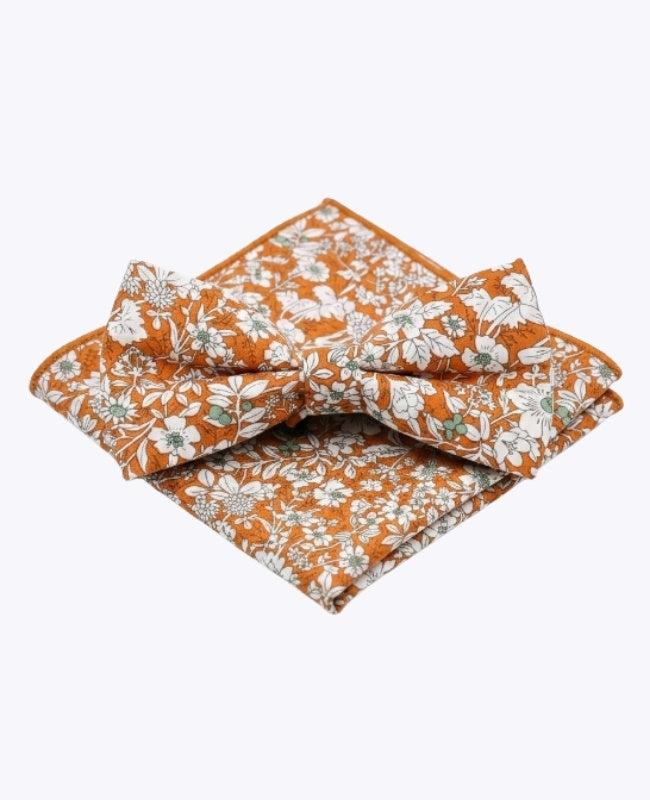 Fluga + Bröstficknäsduk Liberty Orange Herr i Bomull »Clovis«