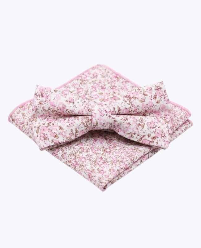 Noeud Papillon + Pochette de Costume Liberty Rose n°4 Homme en Coton «Gaspard»