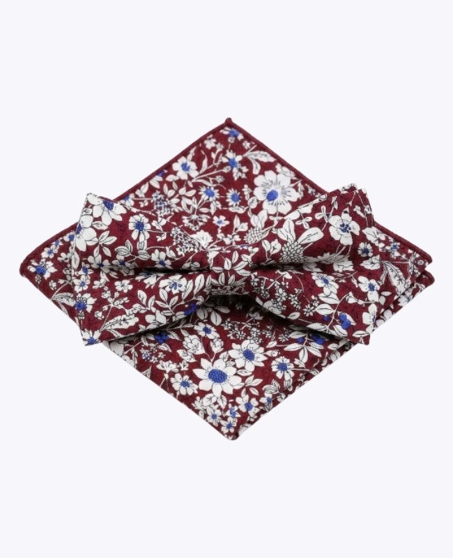 Noeud Papillon + Pochette de Costume Liberty Rouge n°1 Homme en Coton «Clovis»