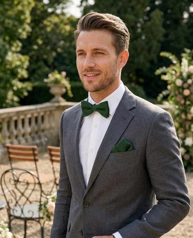 Noeud Papillon Vert n°2 Homme en Lin «Basile»