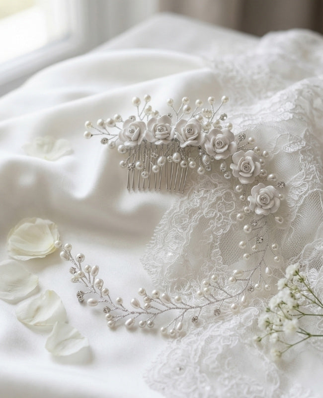 Hårkam Blommig Silver n°4 Dam «Élise»