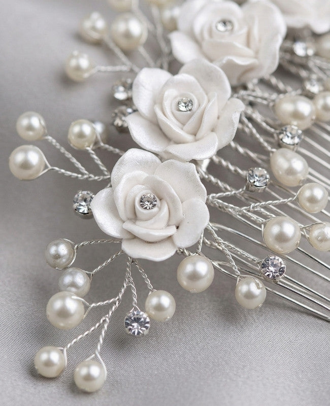 Hårkam Blommig Silver n°4 Dam «Élise»
