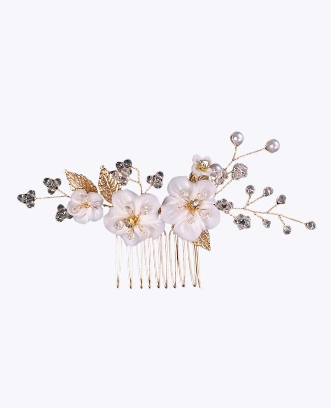 Peigne Fleuri Doré n°5 Femme «Élise»