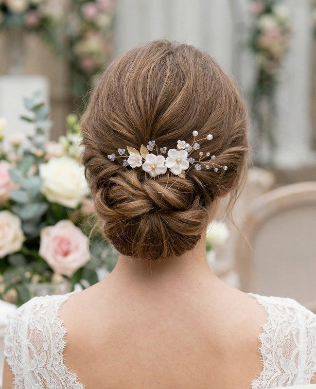 Peigne Fleuri Doré n°5 Femme «Élise»